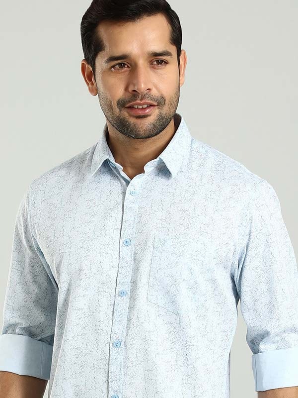 Indian Terrain Men's Regular Fit Full Sleeve Tropical Print Blue Shirt